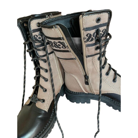 Sam & Libby Combat Boots Stella Dark Khaki Zip Up Embroidered Women's Size 8.5 - Picture 2 of 8
